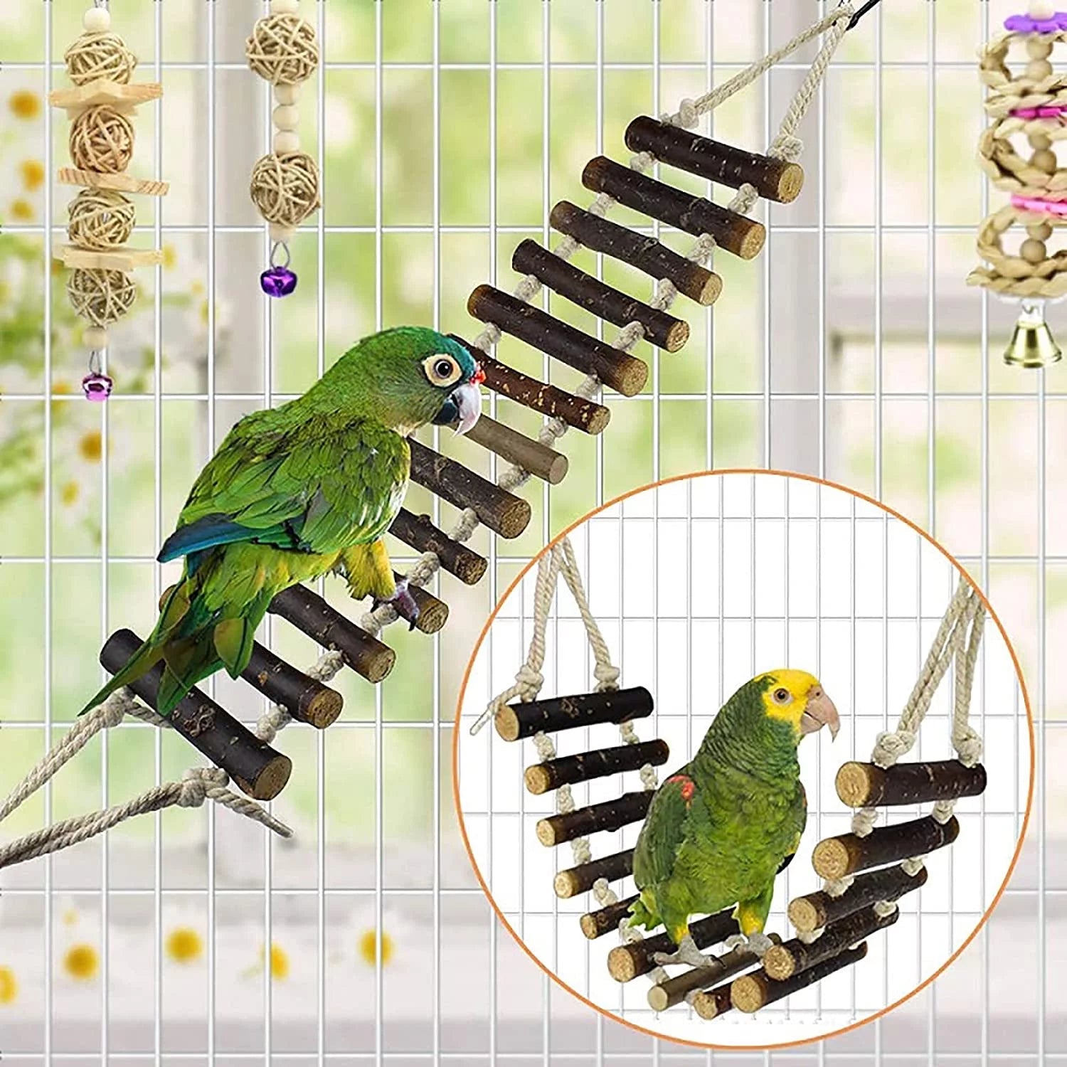 6 PCS Bird Toys Parakeet Toys, Colorful Parrot Toy for Small Parakeets Cockatiels Conures Finches Swing Chewing Hanging Bell Cage Hammock Toy